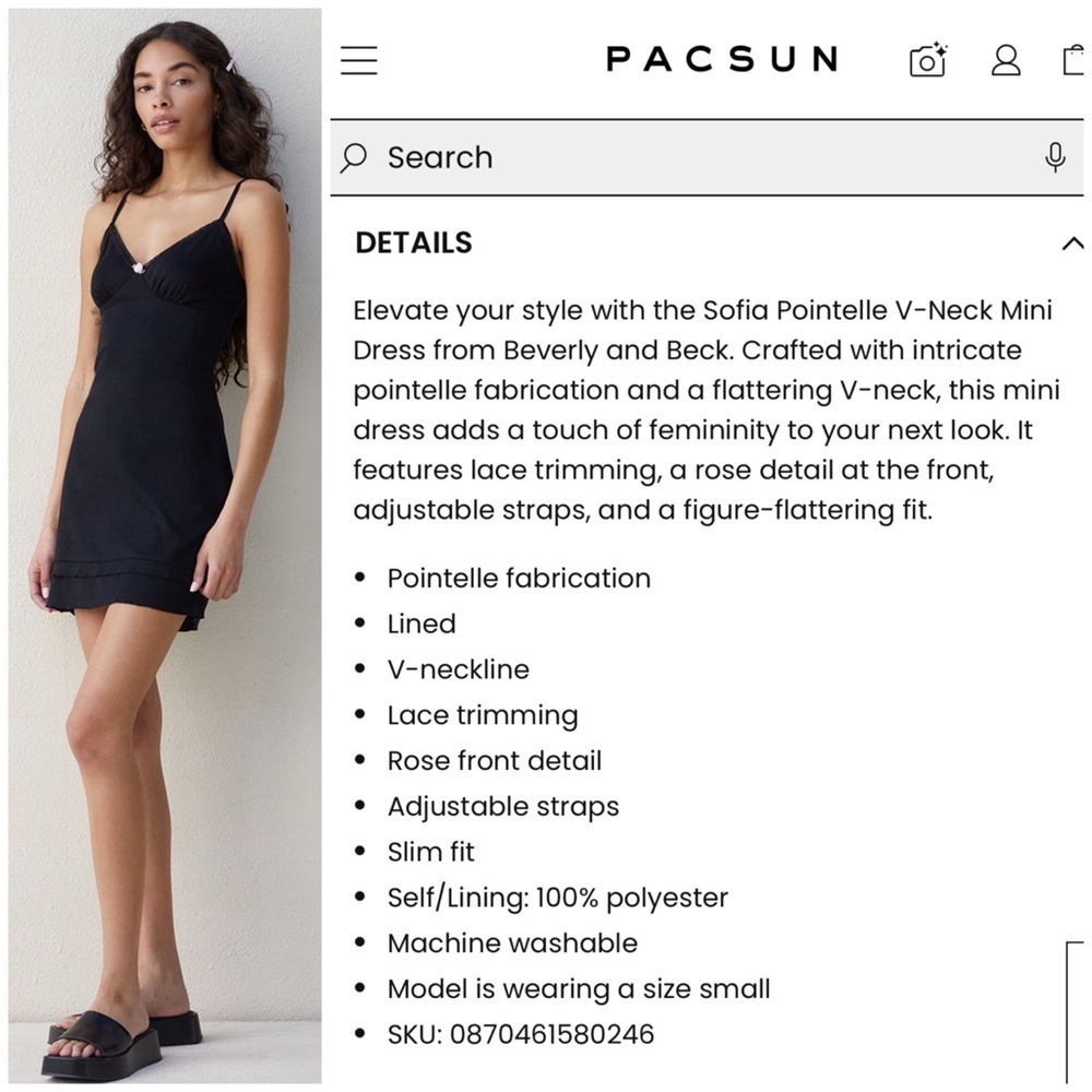 PacSun Beverly And Beck Sofia Pointelle V-Neck Mini Dress Size S GUC Slim Fit - Picture 9 of 9